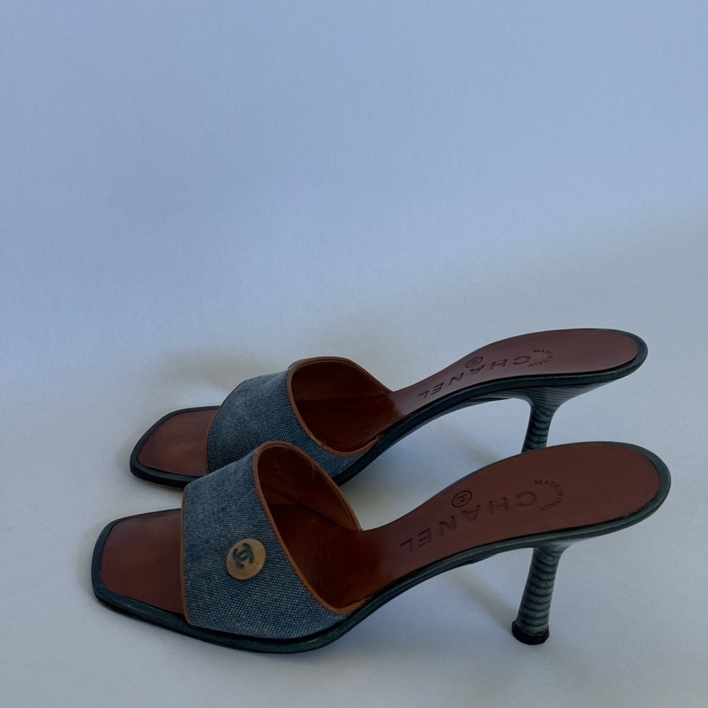 Archival Chanel Denim CC Button Sandal Mules (RARE) - Picture 2 of 8